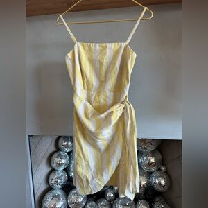Yellow Striped Wrap Mini Dress | Size Small